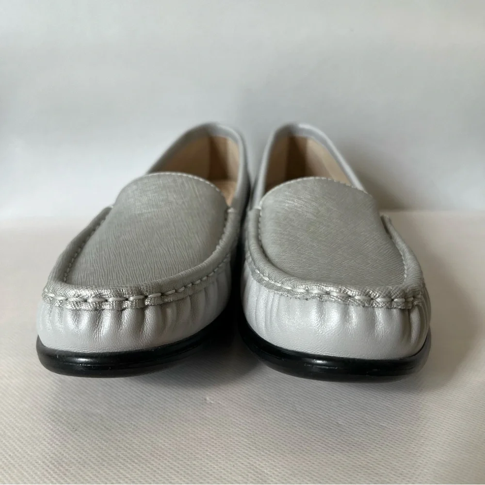 SAS Simplify Silver Grey Leather Slip On Loafers SLIM